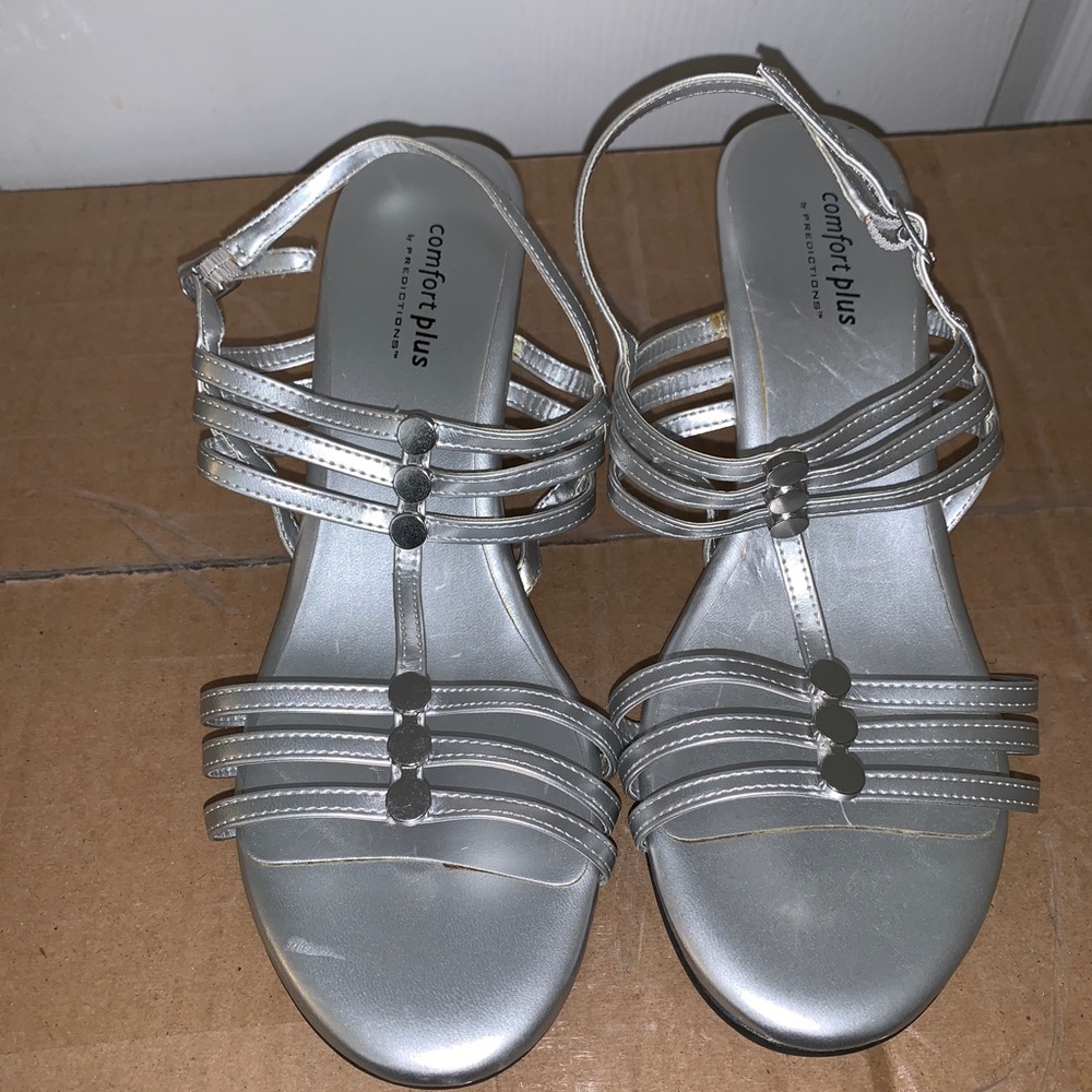 2/$10 Comfort Plus Silver Strappy Wedge Sandals